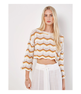 Apricot Crochet Waves Bell Sleeve Top