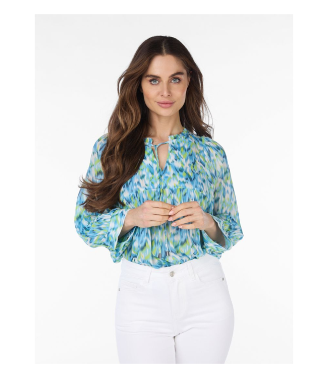 EsQualo Sheer Print Blouse With Tie