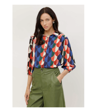 Lezalez 3/4 Sleeve Printed Button Blouse