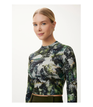 Lezalez Rib Printed Mock Neck Top