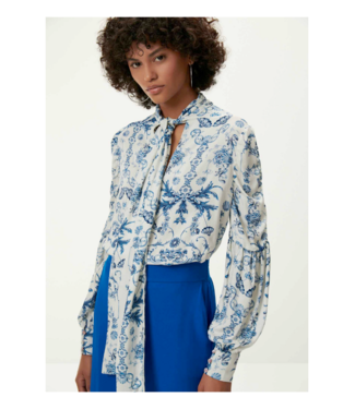 Lezalez V-Neck Tie Printed Blouse