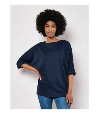 Apricot Navy Batwing Long Blouse