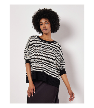 Apricot Pointelle Stripe Crochet Sweater