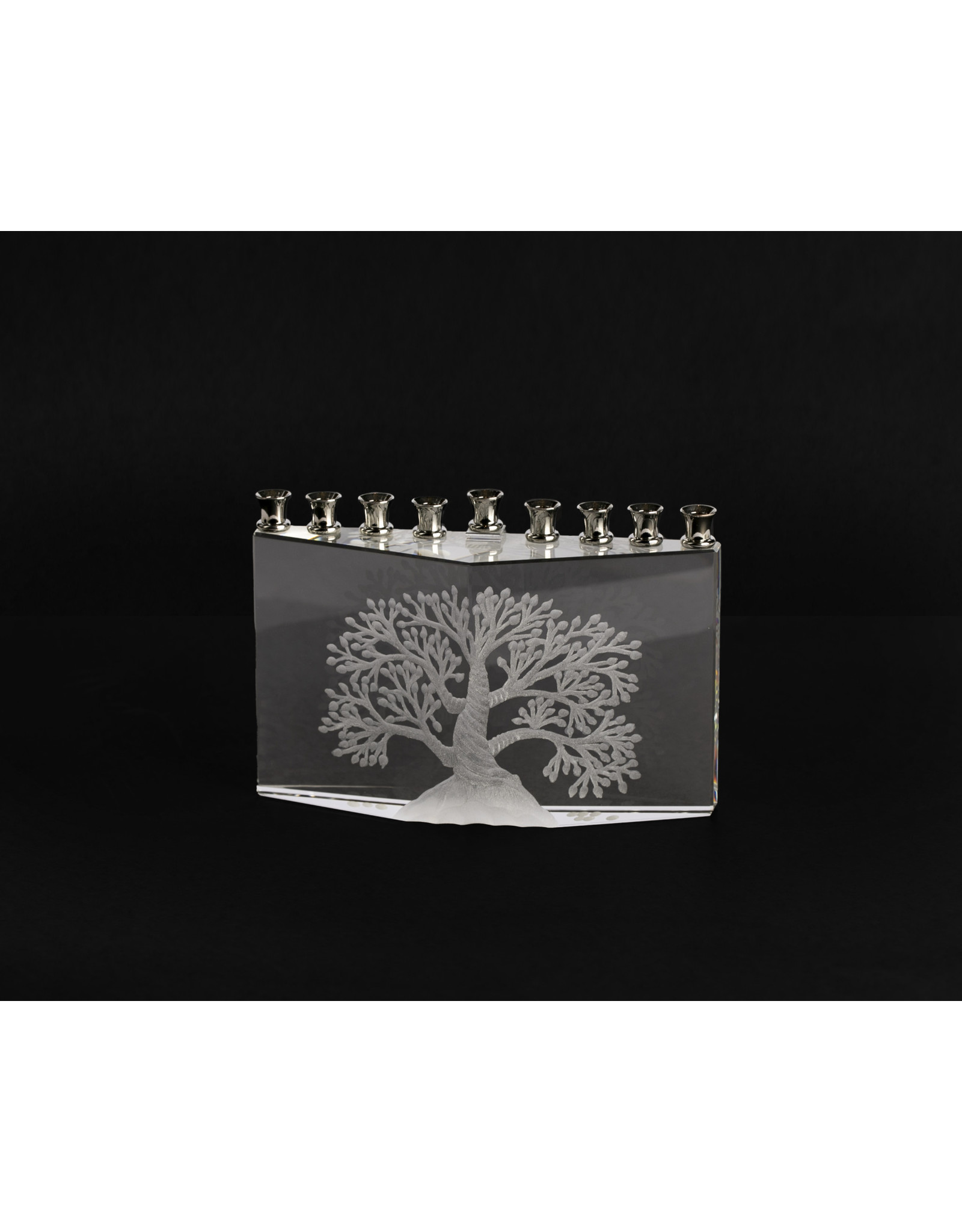 Hanukkah Crystal Menorah Etched Tree of Life