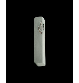 OFF WHITE CERAMIC MEZUZAH  WITH SILVER BY YAHALOMIS