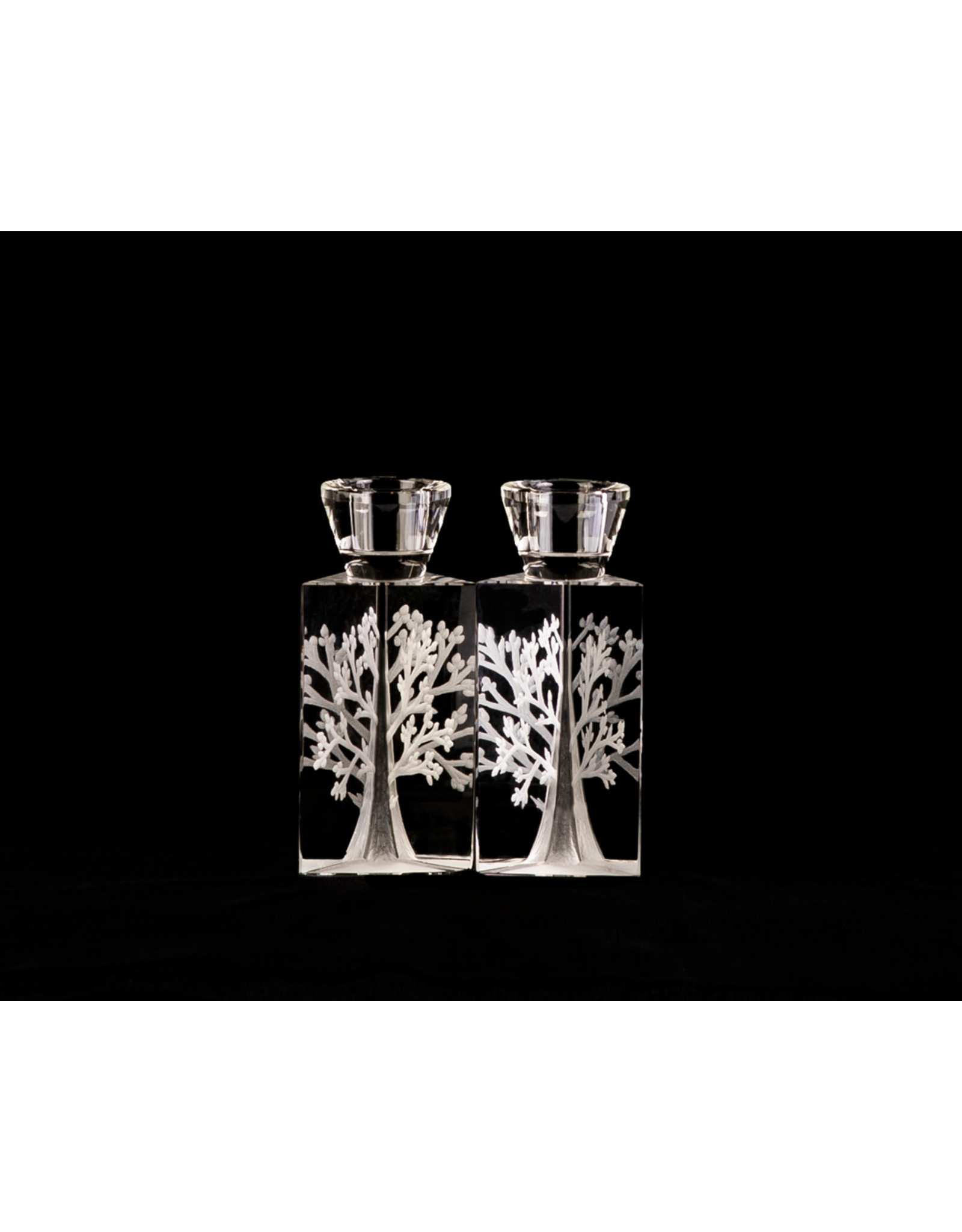 Etched Crystal Tree of Life Candle Holders