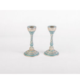 Blue and pearl enamel candle holders