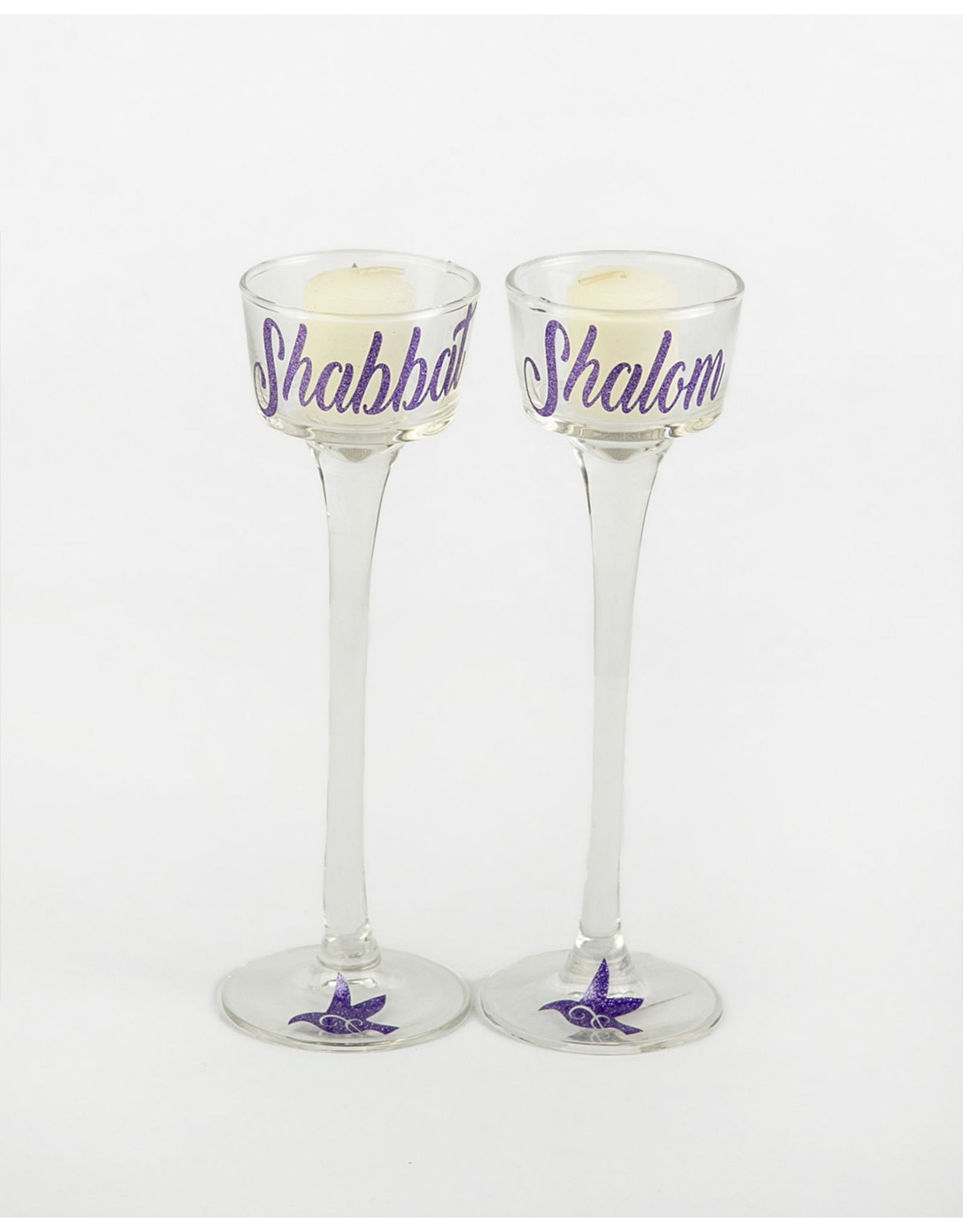 Candle holders Glass Shabbat Shalom