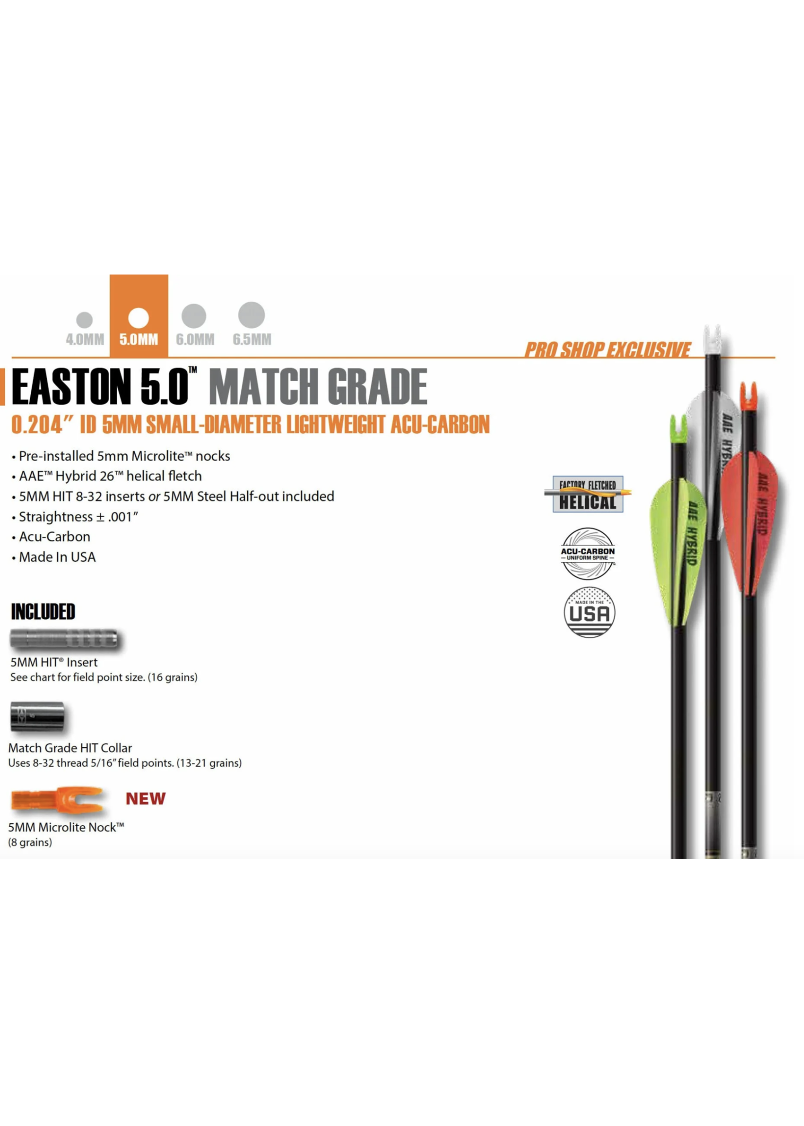 Easton Archery Easton 5.0 MatchGrade PreMade Arrows 6pk