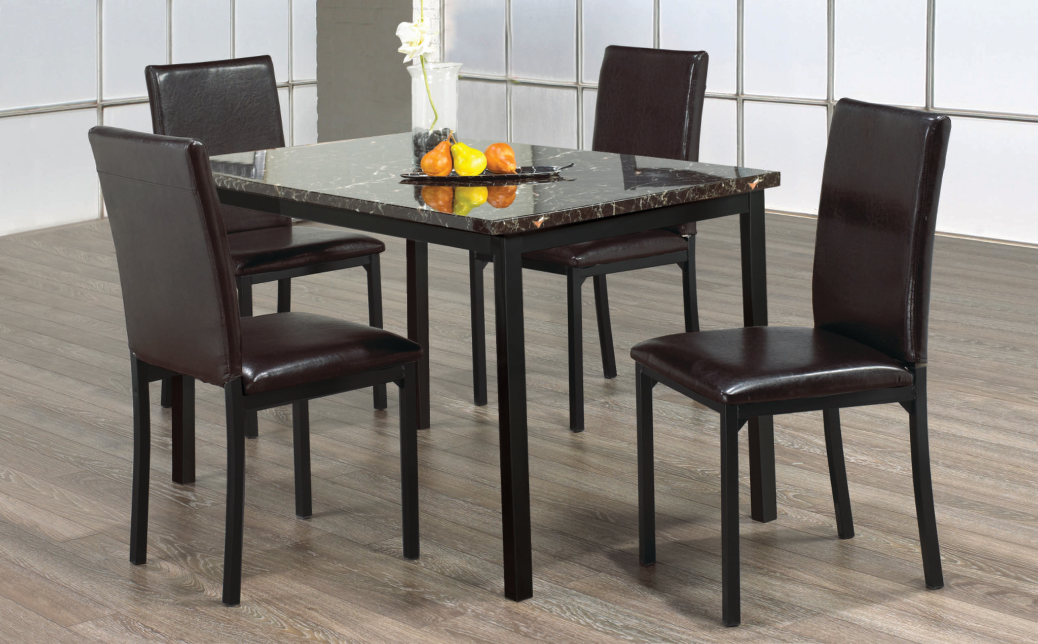 5Pc Dark Brown Marble Dining Set Dani's Furniture