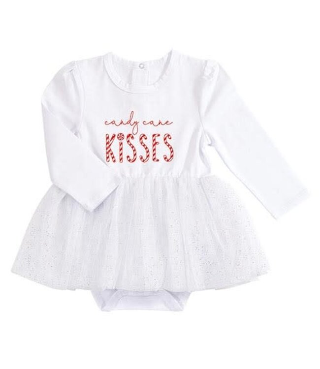 Candy Cane Kisses white snap shirt dress -size 6-12 months