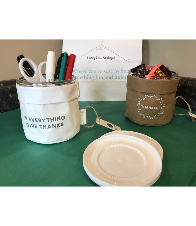 Washable Paper Holder with glass cup and lid - Give Thanks