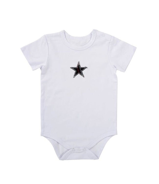 White snap shirt with navy star size 6-12 months