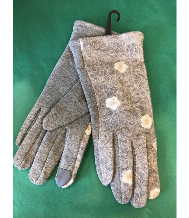E touch gloves with embroidered flowers