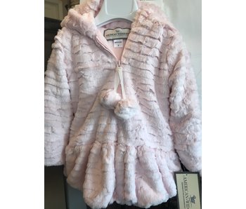 Girl's Heart Faux Fur Hooded Coat w/Pom Poms -size 2