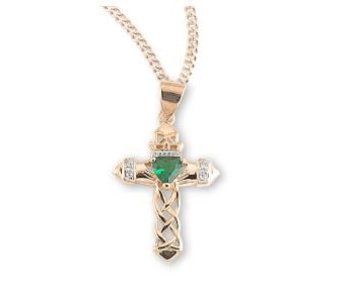 HMH Religious Mfg Gold Over Sterling Silver Cross Pendant with Emerald Zircon
