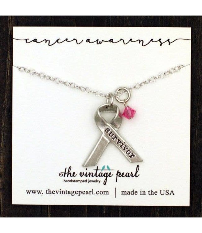 Breast Cancer Awareness Pink Ribbon Believe Charm Necklace