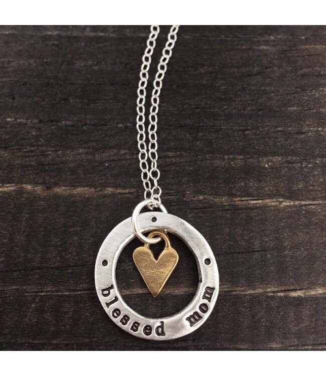 Blessed Mom Washer With Heart Necklace