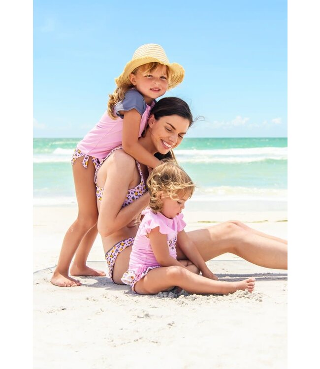 Snapperrock Leopard Love SS Ruffle Set Girls Swimsuit