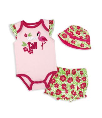 3 Pc short set with sunhat -Stand Tall -Flamingo