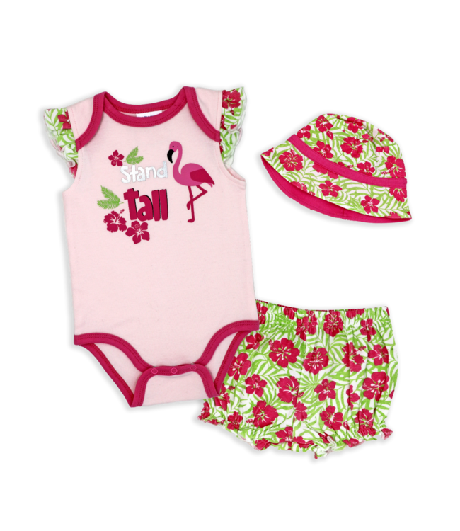 3 Pc short set with sunhat -Stand Tall -Flamingo