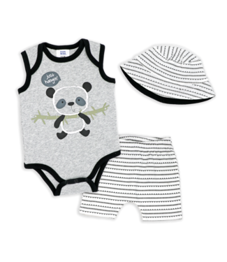 3 Pc short set with sunhat -Just Hanging with panda bear