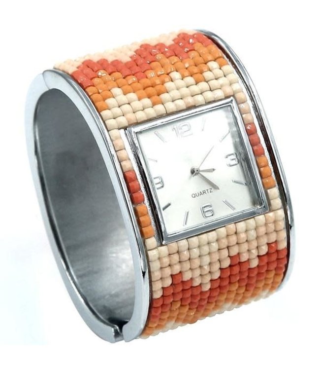 Coral Mosaic Hinged cuff watch
