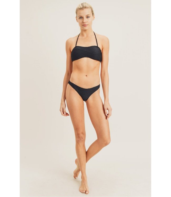 Mono B criss cross pleated bikini in black