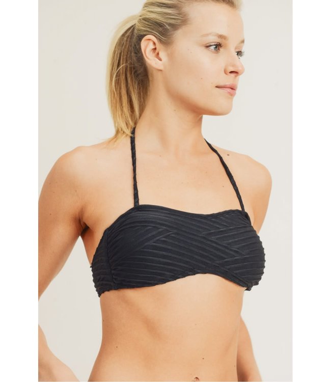 Mono B criss cross pleated bikini in black