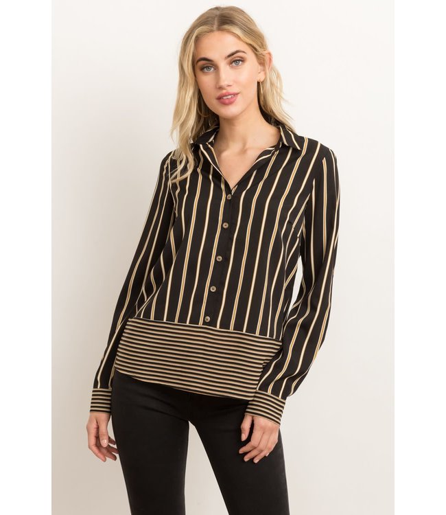Hem and Thread Mixed stripe button down blouse