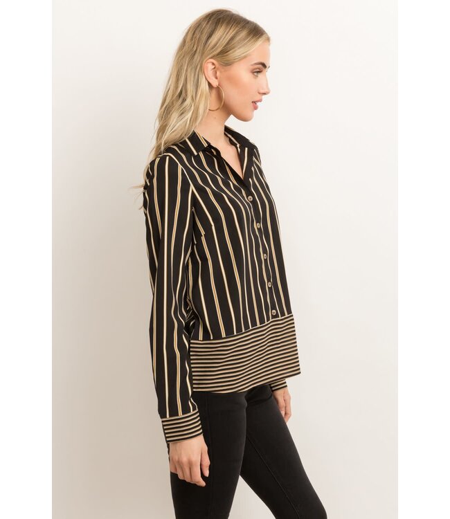 Hem and Thread Mixed stripe button down blouse
