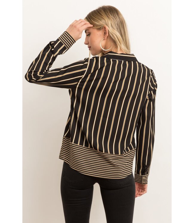 Hem and Thread Mixed stripe button down blouse