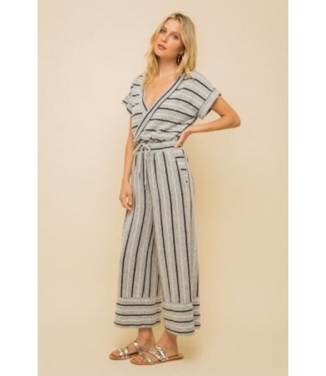 Hem and Thread Hem & Thread Stripe triple brushed Hacci wrap style romper