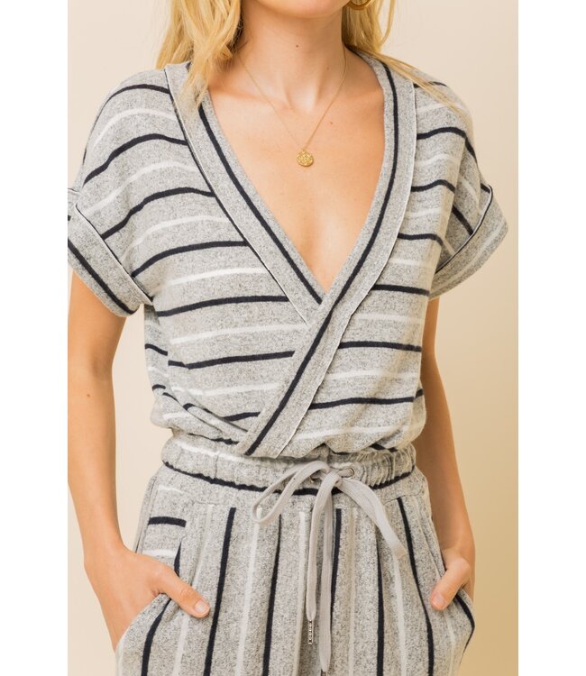 Hem and Thread Hem & Thread Stripe triple brushed Hacci wrap style romper