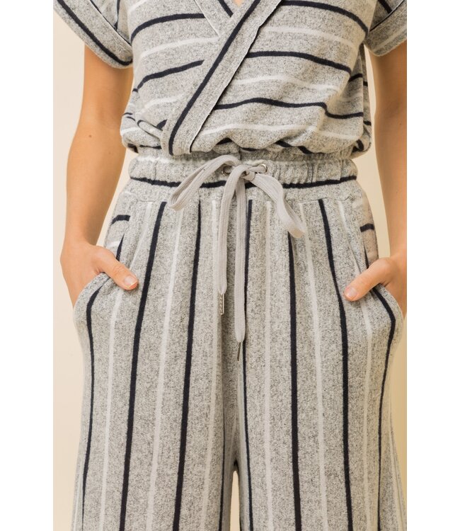 Hem and Thread Hem & Thread Stripe triple brushed Hacci wrap style romper
