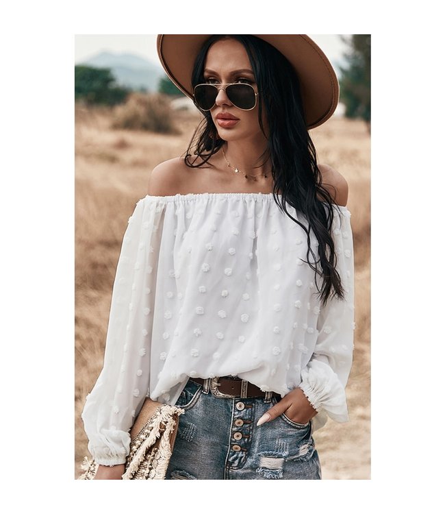 Dotted Off-the-Shoulder Long Sleeve Top