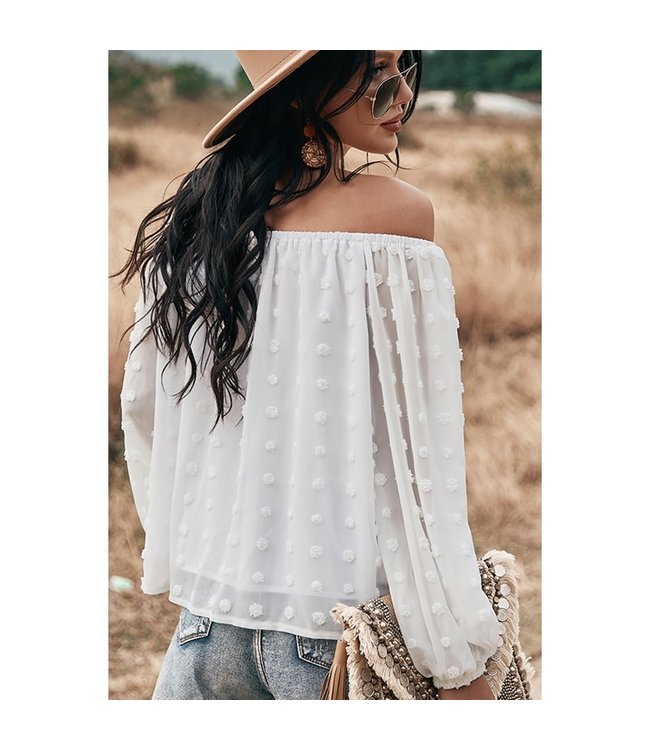 Dotted Off-the-Shoulder Long Sleeve Top