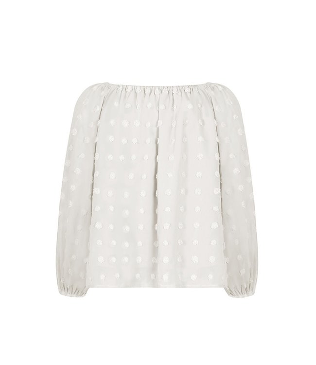 Dotted Off-the-Shoulder Long Sleeve Top