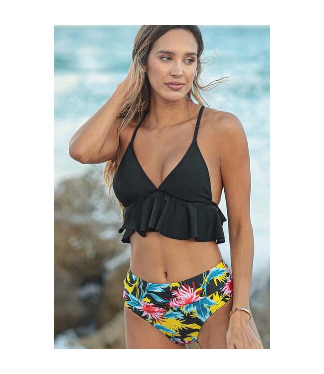 Spaghetti Straps Ruffled Two Pieces Set Swimsuit