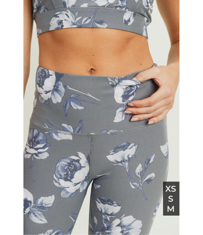 High waist legging -grey roses