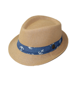 Boys Fedora wheat hat with anchors