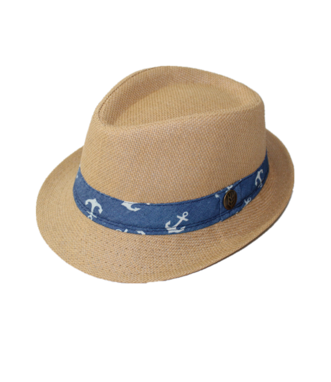 Boys Fedora wheat hat with anchors