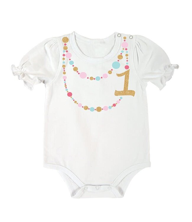 Santa Barbara 1st birthday snap shirt -color necklace