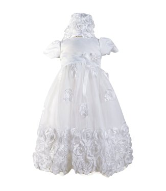 Infant Girls Christening Baptism Dress With Bonnet - Rosalina