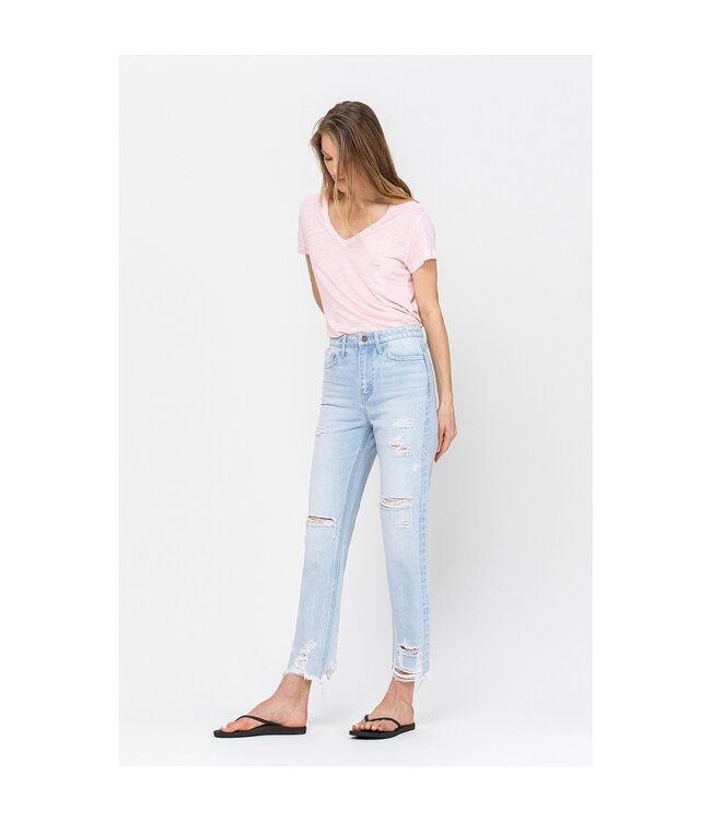 Flying Monkey Flying Monkey Super High Rise Distressed Raw Hem Straight Jeans