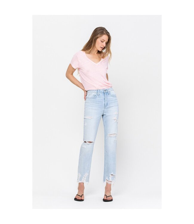 Flying Monkey Flying Monkey Super High Rise Distressed Raw Hem Straight Jeans