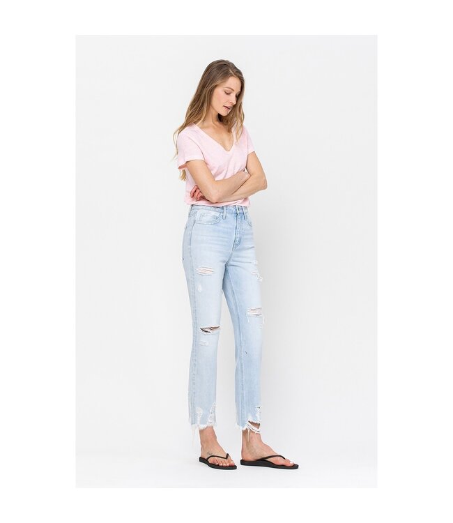 Flying Monkey Flying Monkey Super High Rise Distressed Raw Hem Straight Jeans