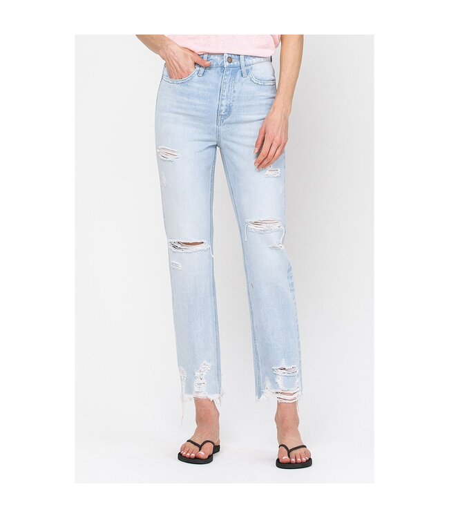 Flying Monkey Flying Monkey Super High Rise Distressed Raw Hem Straight Jeans