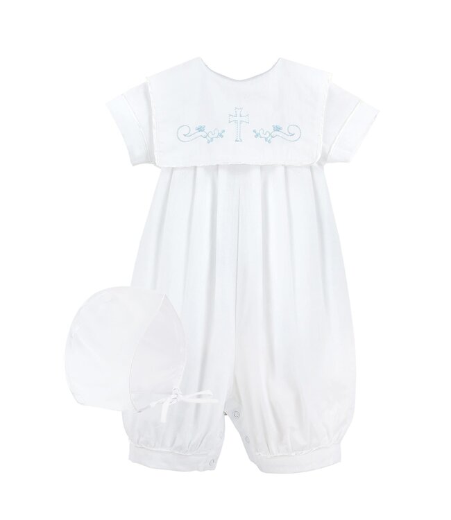 Blue Shadow stitching longall & bonnet Christening / Baptism outfit