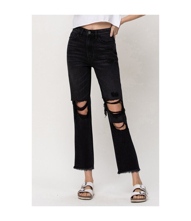 Flying Monkey Flying Monkey High Rise Distressed Straight Crop -Vintage Black